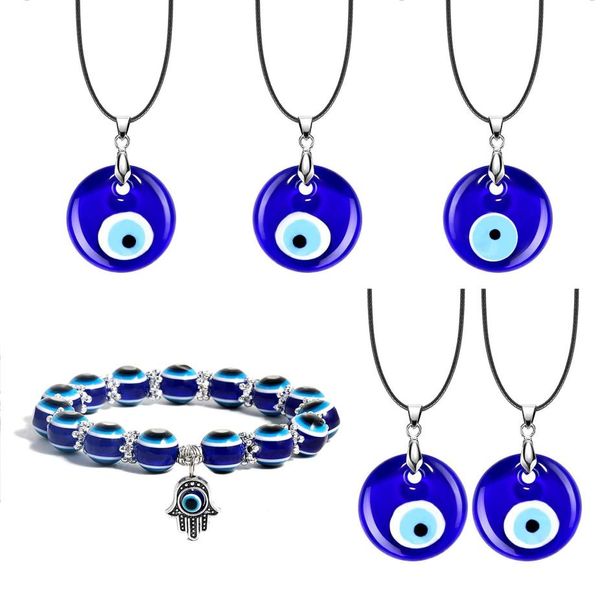 

evil blue eye pendant necklace for women black wax cord chain necklaces men choker jewelry lucky amulet female party gift1566343, Silver