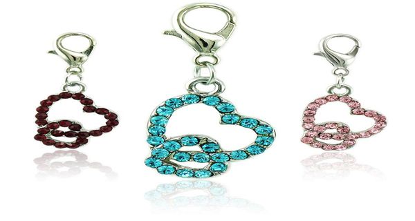 

30 pieces floating charm with lobster clasp dangle rhinestone double heart pendants diy charms for jewelry making accessories3277981, Bronze;silver