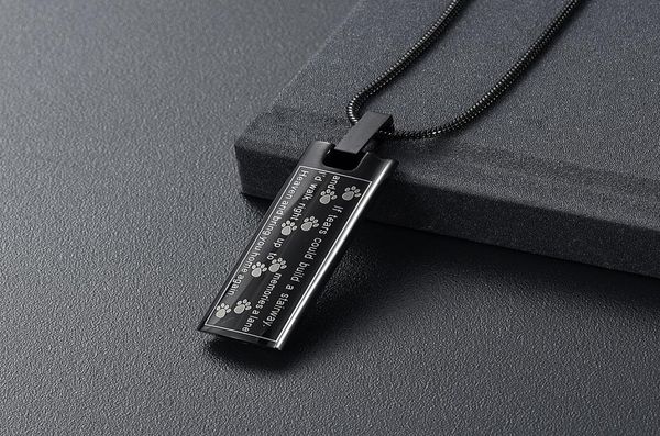 

h888 black color bar cremation necklace engraving with animal paws funeral urn ashes holder stainless steel cremation jewelry3269356, Silver