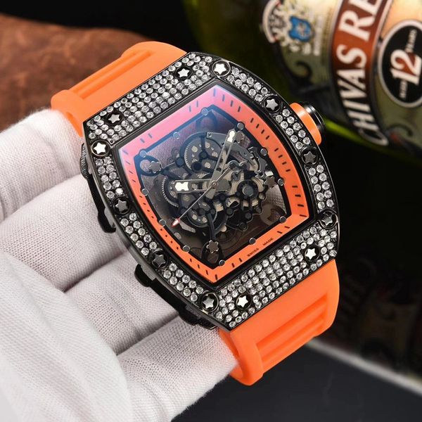 

wristwatches for 2023 new mens watches three stitches quartz watch luxury brand rubber belt men accessories diamond case tonneau shape fashi, Slivery;brown