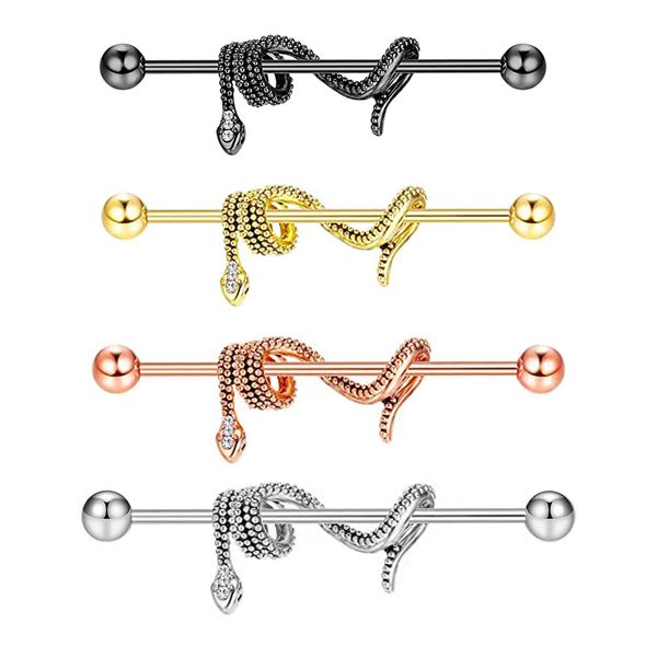 

snake stainless steel industrial barbell earring cartilage earring helix tragus studs conch daith industrial bar stud pi, Silver