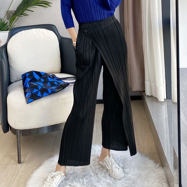 

women's pants s 2023 miyake pleated pants ninth summer thin casual wideleg suit pant 230325, Black;white