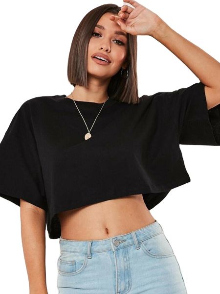 

women's t-shirt women crop navel baring summer sport t-shirts 230325, White