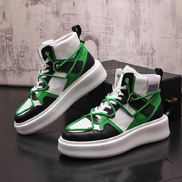 

2023 men high shoes new fashion white thick sole leisure shoes youth color match short boots lace-up shoes d2a62, Black