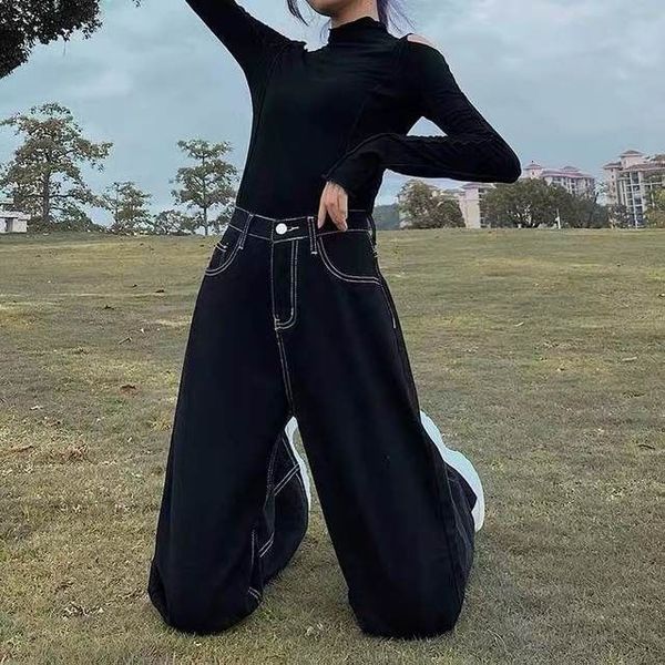 

women's jeans vintage high waist black jeans women korean version of ins loose and thin wide-leg pants college style wild straight-leg, Blue