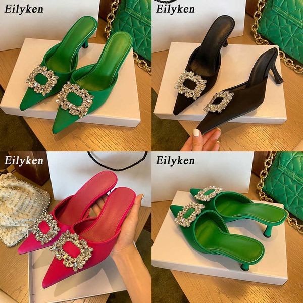 

sandals new arrival green metal decoration crystal silk women stripper spring high heels 6cm party prom lady shoes 230316, Black