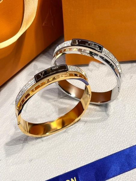 

classic bracelets women bangle luxury designer jewelry crystal 18k gold plated 925 silver plated stainless steel lovers gift bangl9918447, Black