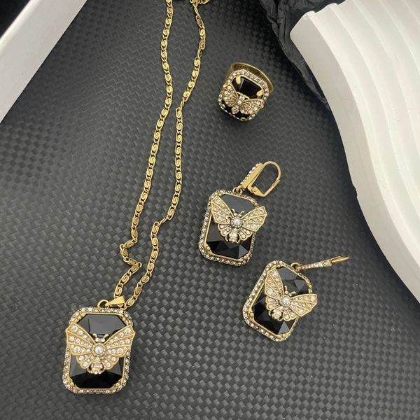 

vintage fashion brand ear stud flash diamond butterfly pearl earrings necklace ring gold chain stainless steel black cool girls give for wom, Golden;silver