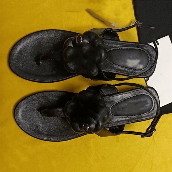 

summer popular women sandals 2023 channel luxury brand business dress wedding party leather high heels casual flat slippers 09-03, Black