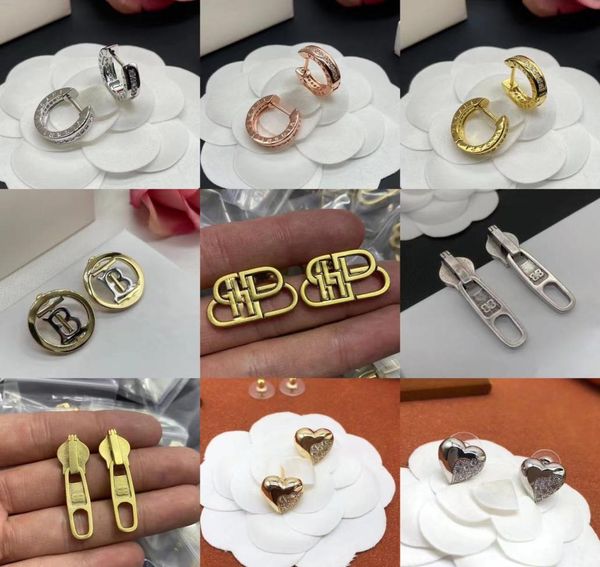 

fashion gold women designer double letter stud luxury geometric crystal heartshaped couple zircon cute earrings for lady wedding 4591095, Golden;silver