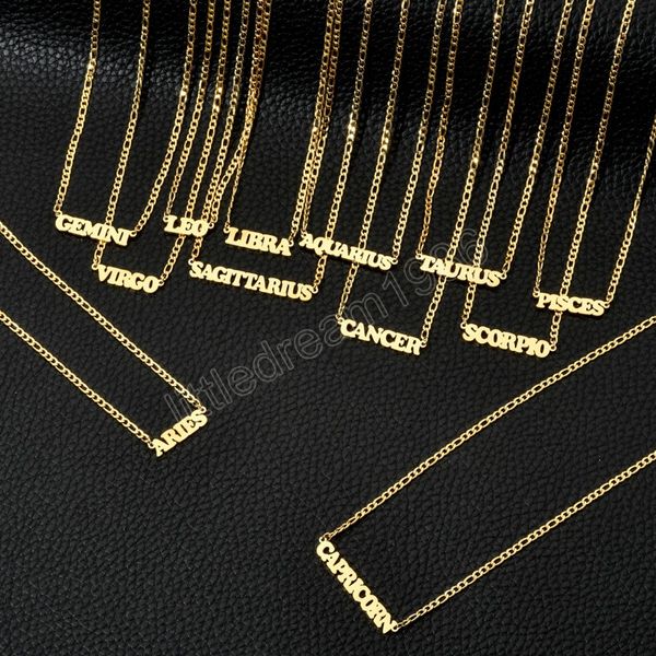 

12 zodiac letter stainless steel necklaces for women fashion constellation sign pendant choker necklace girls birthday jewelry, Silver