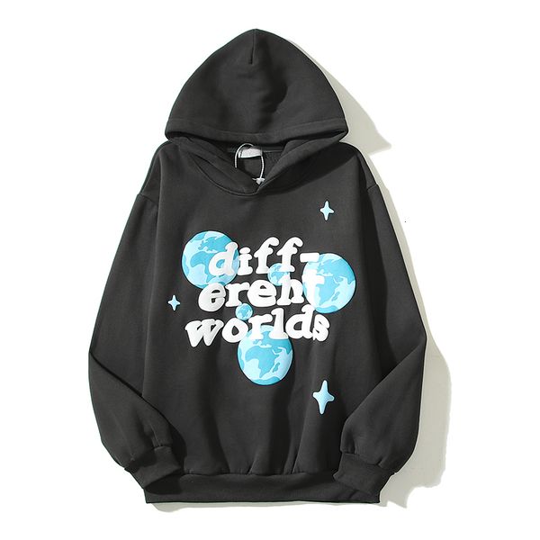 

men's hoodies sweatshirts high street letter foam graffiti vintage fleece hooded hoodies men and women pullover casual loose autumn win, Black