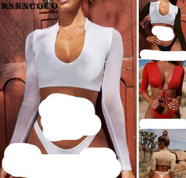 

rxrxcoco bikinis 2018 mujer long sleeve swimsuit push up bikini set thong biquinis solid swimwear women traje de bano, White;black