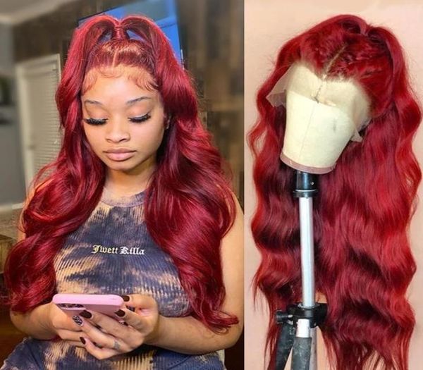

fashion redblondeblack body wave wigs human hair 150 pre plucked with babyhair synthetic lace front wig2178312, Black
