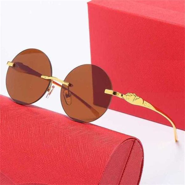 

luxury designer sunglasses 20% off leopard head round frameless street fashion trend versatile glasseskajia, White;black