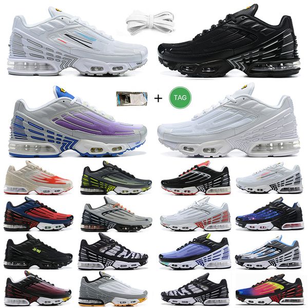

tn pl 3 mens running shoe triple black white atlanta hyper sky blue fury jade laser wolf grey university blue gold bullet wild prints traine