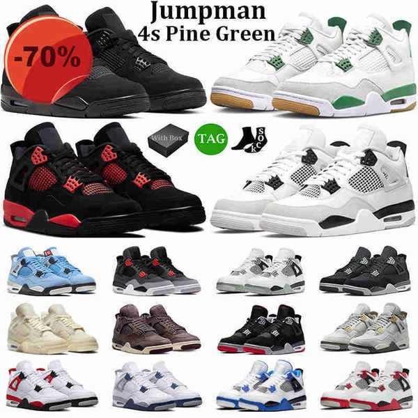 

box with jumpman 4 basketball shoes men women 4s black cat pine green seafoam military black red thunder midnight navy mens trainers sport s