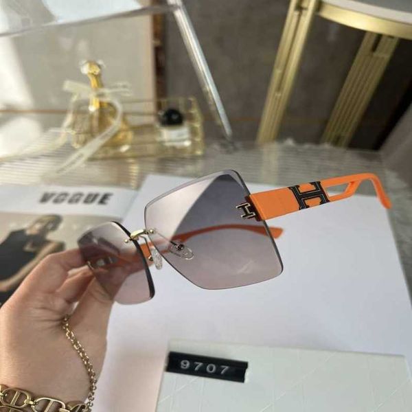 

luxury designer new sunglasses letter orange frameless female summer beach sunscreen ins white, White;black