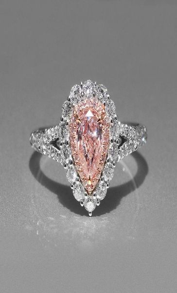

women simulation pink diamond dropshaped wedding ring cute04888190, Silver