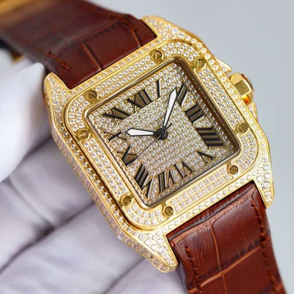 

9 styles diamonds watch square luxury iced out watches gold 42mm 904l stainless steel case bracelet eta 8215 automatic waterproof watch fash, Slivery;brown