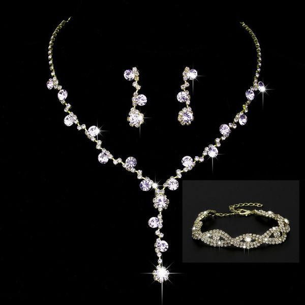 

new style necklace earring bracelet jewelry suit inlaid zircon rhinestone twinkle bridal decorate adjeustable length necklace non fading wed, Silver