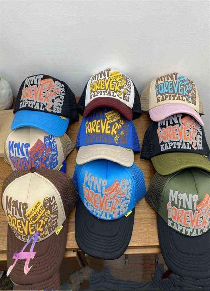 

kapital cap colorblocking printing men women stitching mesh breathable caps t2208042505276, Blue;gray