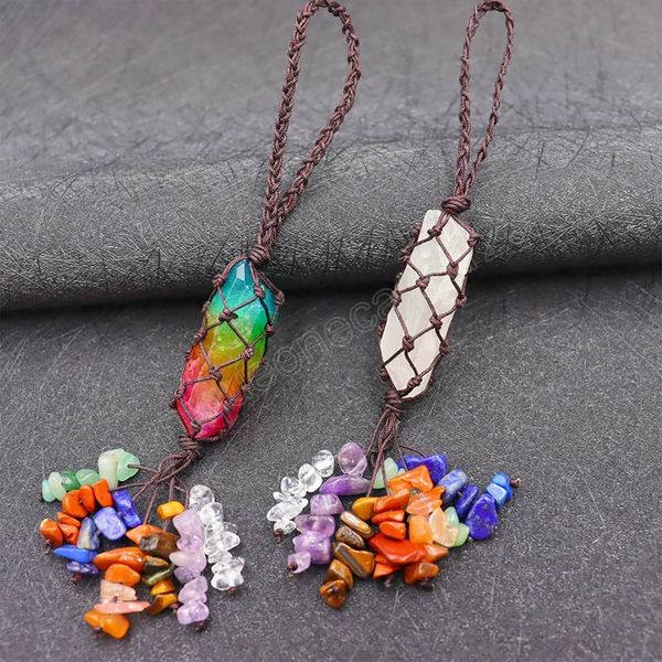 

natural crystal stone tree of life keychain pendant 7 chakra hanging copper wire wrap round love holder decor gift, Silver