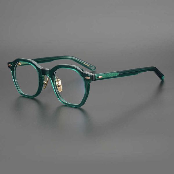 

luxury designer new sunglasses light jelly green hand-made plate hexagonal japanese literary artistic youth myopia glasses frame trendy man, White;black