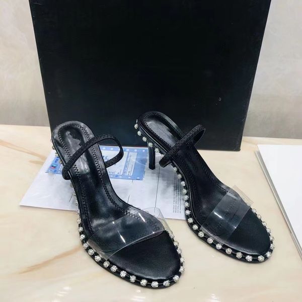 

women's slippers designer womensandals dress shoes rock stud high heels leather rivet black pointed peep-toes lady fashion party lady s