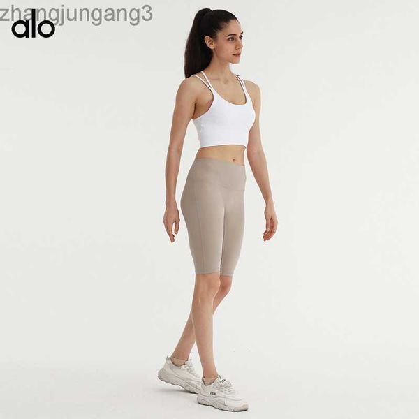 

alos yoga shorts leggings pants women's summer nude brushed tight capris high waist tight professional running and cycling pants, White;black