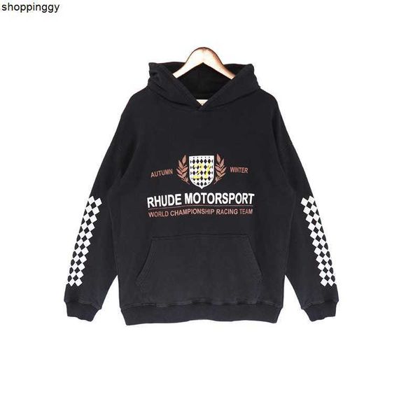 

hoodies sweatshirts rhude high street fashion brand motorsport letter printing american popular heavy washing, Black