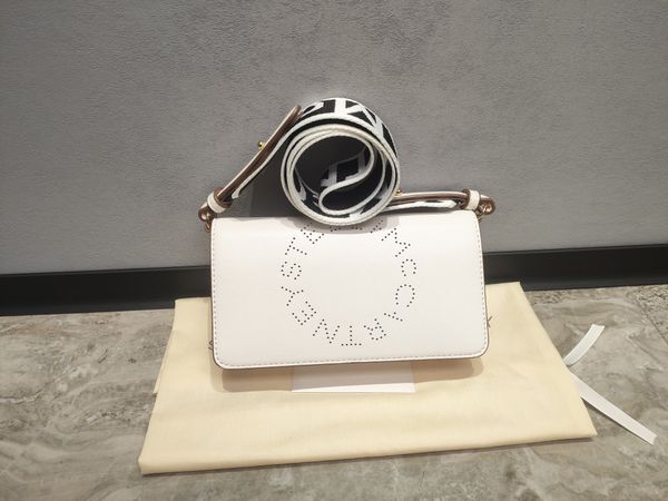 

stella mccartney women shoulder bag 7a fashion cowhide perforated logo flap opening high capacity knitted canvas shoulder strap crossbody ba