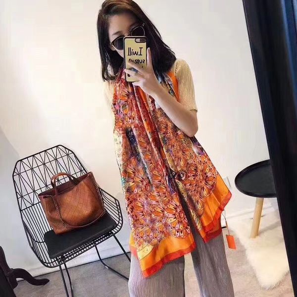 

silk scarf for women summer silk high end classic letter designer shawl scarves new gift easy to match soft touch size 180*90, Blue;gray