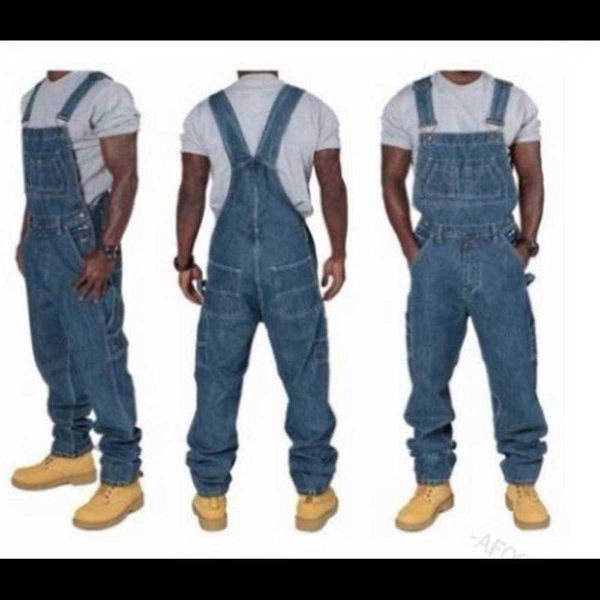 

men's jeans q new men's denim strap pants fashion multi pocket loose denim pants, Blue