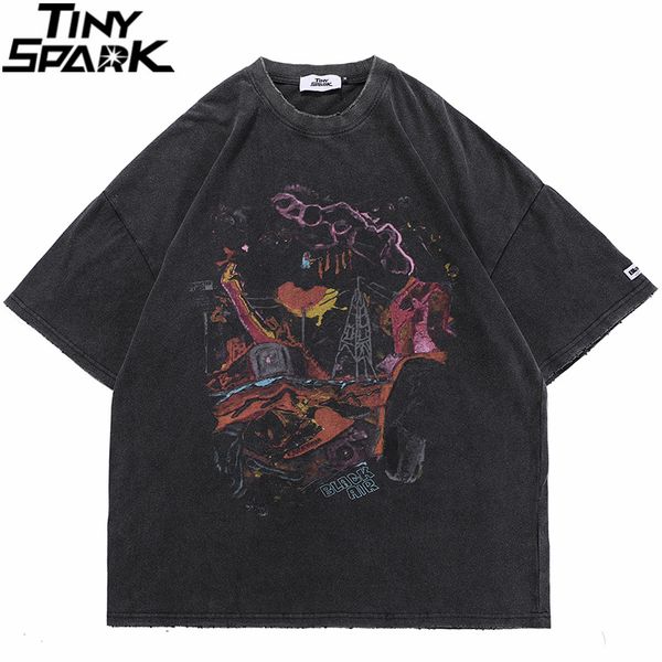 

men's t-shirts hip hop oversize washed t-shirt streetwear harajuku ripped graphic printed t shirt men spring summer short sleeve tshirt, White;black