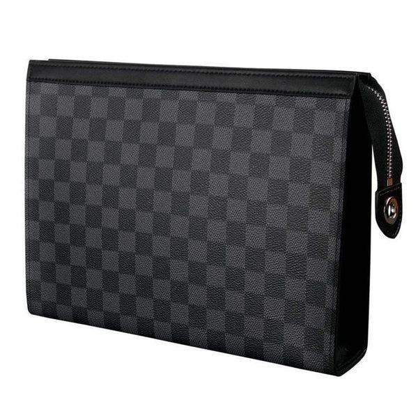 

2020 new mens handheld envelope bag genuine leather business checkered clutch briefcase portable briefcase298p, Black;red