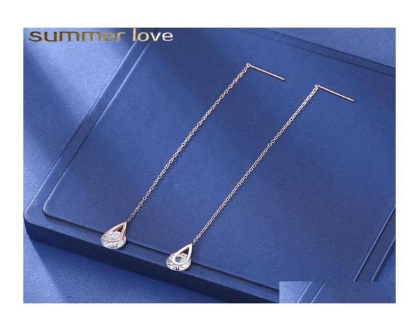 

dangle chandelier round cubic zircon cz diamond rhinestone long chain drop earrings for women line threader water earring bridal b8864424, Silver
