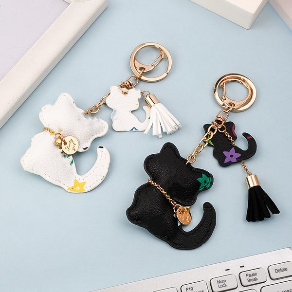 

designer luxury keychain fashion korean version kitten keychains for woman creative leather key chain case and bag accessory pendant, Silver
