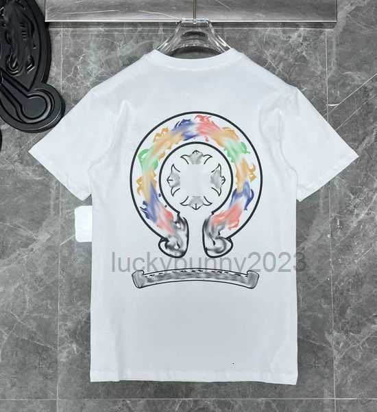 

classic men's t shirt ch brand heart tees men women sanskrit letter chromes short sleeve horseshoe couple t-shirts designer 12thqd, White;black