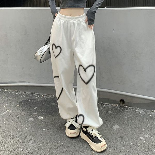 

women's pants capris korean white oversize pants women spring casual loose high waist hallen pants woman streetwear hip hop straight tr, Black;white