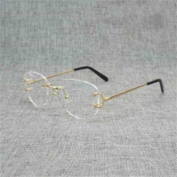 

men's luxury designer women's sunglasses vintage rimless square clear men oval wire eyeglasses optical metal frame oversize eyewea, White;black