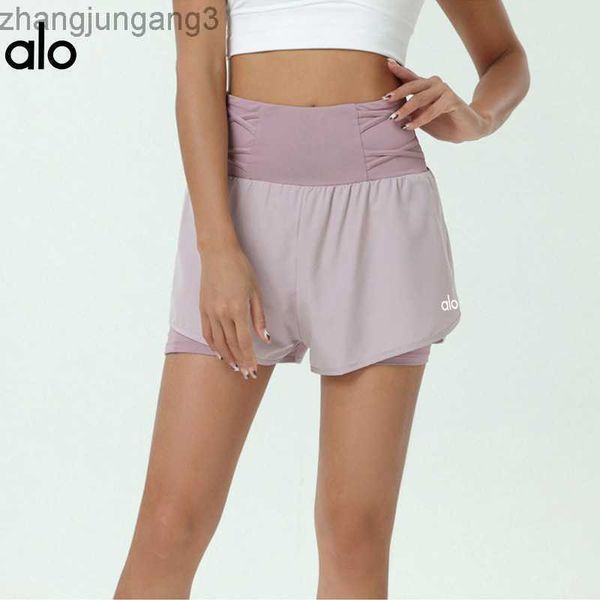 

alos yoga shorts leggings women's summer thin high waist tight fitness pants double layer anti glare sports dance pants, White;black