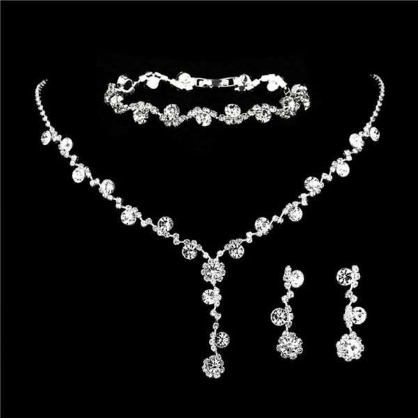 

necklace earring bracelet suit inlaid zircon rhinestone twinkle bridal decorate non fading wedding party american style party gift jewelry o, Silver