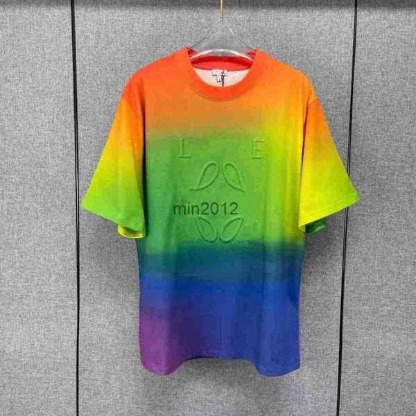 

women's t-shirt 2023ss europe designer t-shirts fashion gradient color for men women summer short sleeve cotton breathable casual stree, White