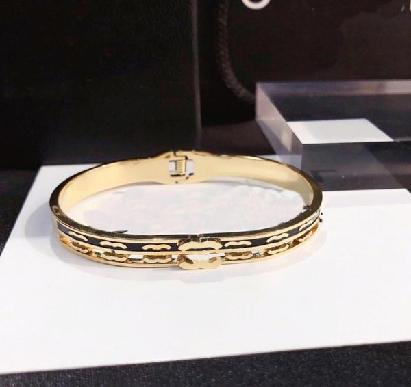 

women designer bangle branded bracelets bangle designers letter jewelry 18k gold plated stainless steel bracelet womens wedding gi2130643, Black