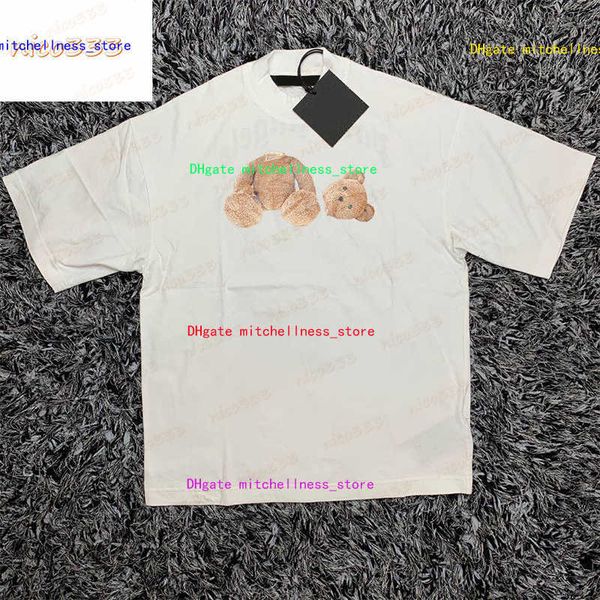 

23ss new t shirt bear letter print pattern black and white round neck cotton loose and versatile men and women bat shirt, White;black