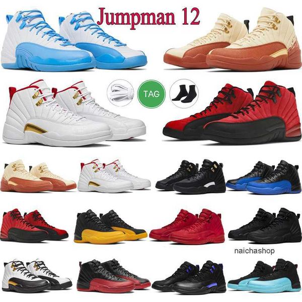 

jumpman 12s basketball shoes 12 mens utility reverse flu game shoe dark university blue cherry master trainers fashion sport walking sneaker, Black