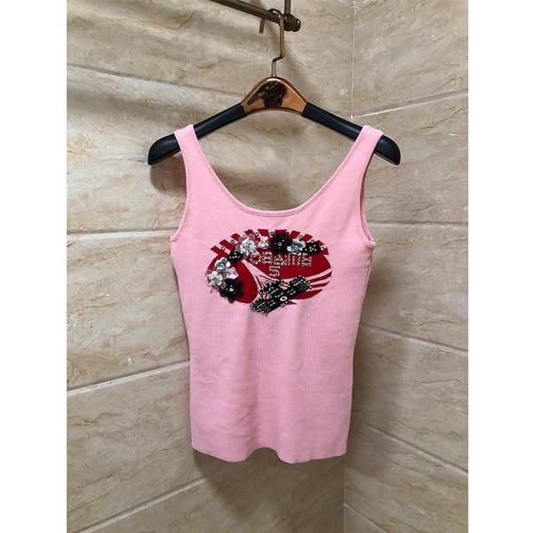 

2023 fashion design camis summer sequin flower lady elegant round neck women's knitted sleeveless casual sweater vest, White