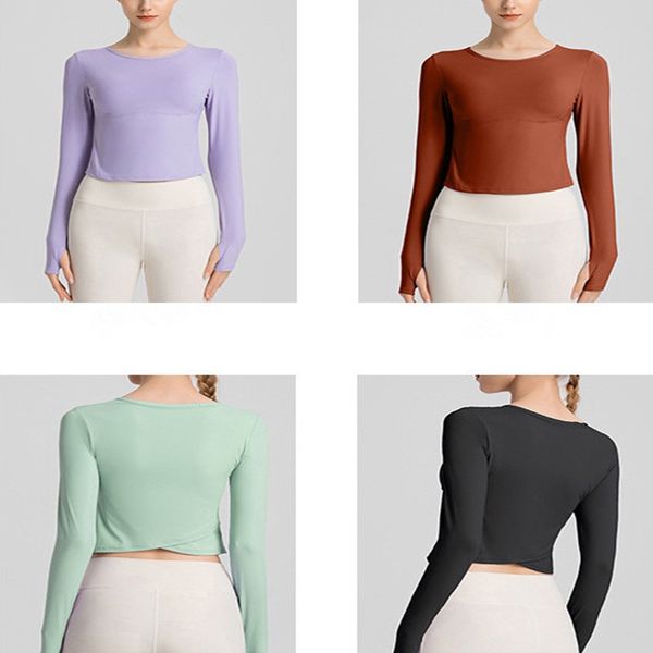 

al yoga nude feel skin-friendly slim fit yoga long sleeve outdoor running quick dry strap chest cushion fitness suit