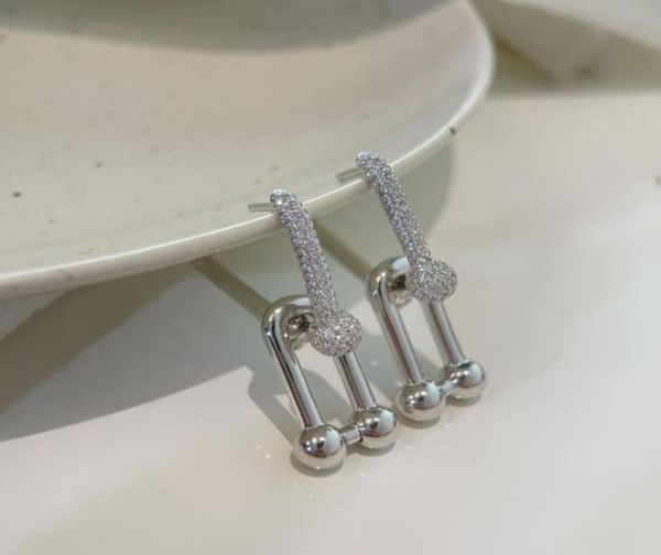 

925 silver hard wear dangle rhinestone earrings for women big size9574598